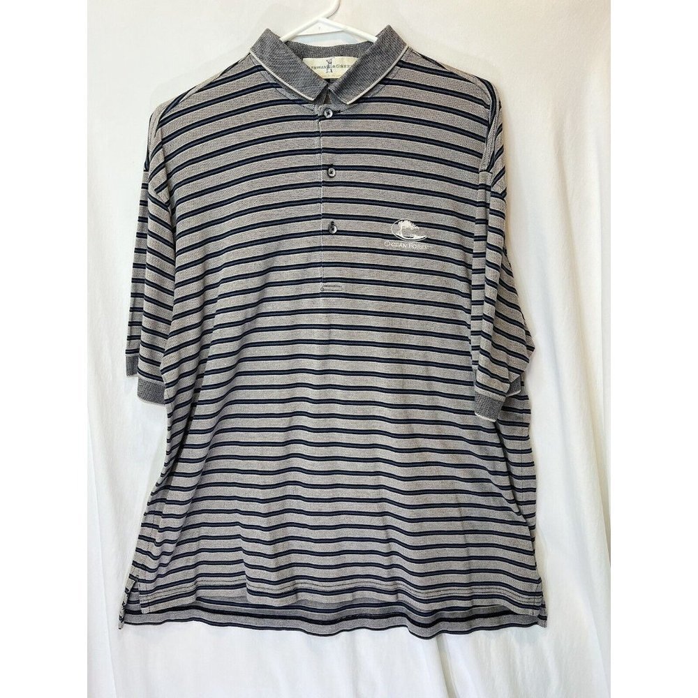 Fairway & Greene L  Shortsleeve Polo Gray Navy Stripe‎ Ocean Forest Golf Club - Picture 4 of 5